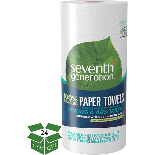 Seventh Generation 100% Recycled Paper Towels - 2 Ply - 156 Sheets/Roll - White - 24 / Carton