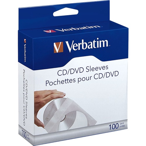 Verbatim CD/DVD Paper Sleeves with Clear Window - 100pk Box - Sleeve - Paper - Media Storage Cases/Drawers/Wallets - VER49976