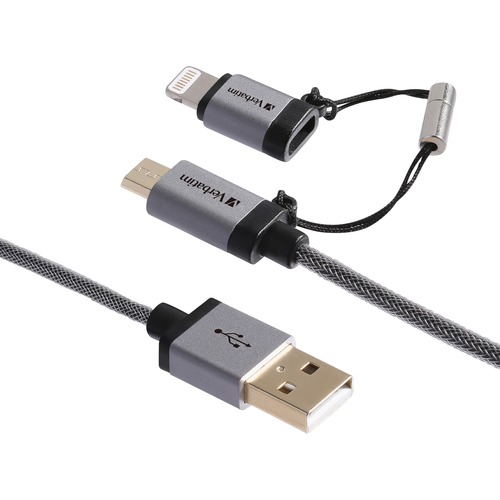 Verbatim Sync/Charge Lightning/Micro-USB Data Transfer Cable - 3.9 ft Lightning/Micro-USB Data Transfer Cable for iPhone, iPad, iPod - Lightning Proprietary Connector - Micro USB - MFI - 1 Each