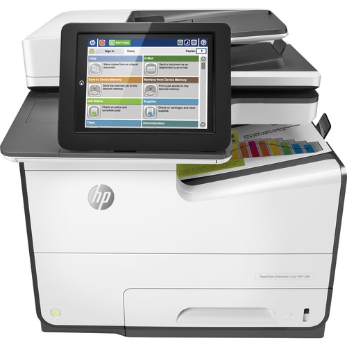 HP PageWide 586 586dn Page Wide Array Multifunction Printer-Color-Copier/Scanner-50 ppm Mono/50 ppm Color Print-2400x1200 Print-Automatic Duplex Print-80000 Pages Monthly-550 sheets Input-Color Scanner-600 Optical Scan-Gigabit Ethernet - Copier/Printer/Sc