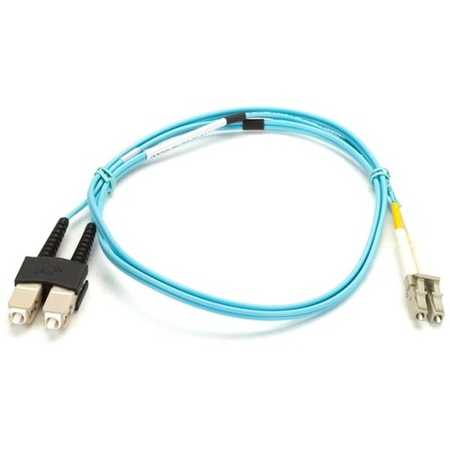 Black Box EFNT010 Fiber Optic Duplex Patch Network Cable - 16.40 ft Fiber Optic Network Cable for Network Device - First End: 2 x SC Network - Male - Second End: 2 x LC Network - Male - 10 Gbit/s - Patch Cable - OFNR - 50/125 µm - Aqua
