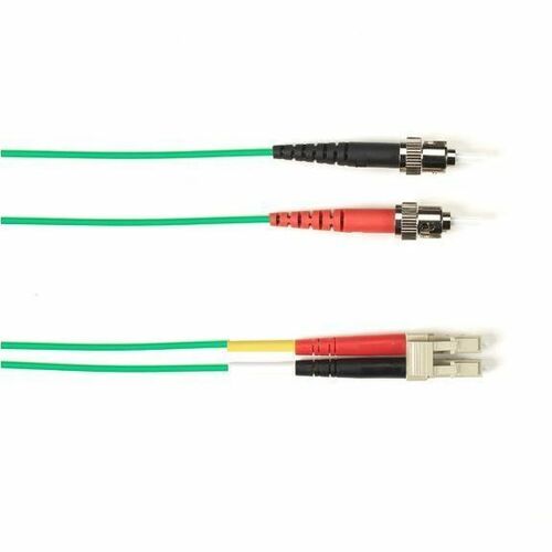 Black Box Fiber Optic Duplex Patch Network Cable - 6.50 ft Fiber Optic Network Cable for Network Device - First End: 2 x ST Network - Male - Second End: 2 x LC Network - Male - 1 Gbit/s - Patch Cable - OFNP - 50/125 µm - Green - TAA Compliant