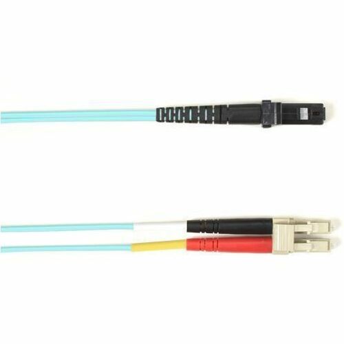 Black Box Fiber Optic Duplex Patch Network Cable - 32.80 ft Fiber Optic Network Cable for Network Device - First End: 2 x LC Network - Male - Second End: 2 x MT-RJ Network - Male - 1 Gbit/s - Patch Cable - OFNP - 50/125 µm - Aqua - TAA Compliant