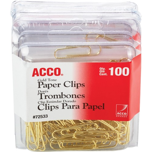 ACCO Gold Tone Paper Clips - No. 2 - 1.4" Length x 0.5" Width - 10 Sheet Capacity - for Office, Home, School, Document, Paper - Sturdy, Flex Resistant, Bend Resistant - 400 / Pack - Gold