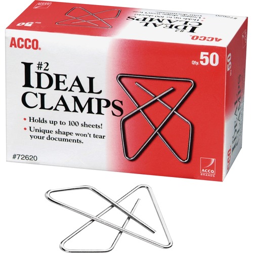 ACCO Ideal Clamps - No. 2 - 100 Sheet Capacity - for Office, Home, School, Document, Paper - Sturdy, Tear Resistant, Bend Resistant, Flex Resistant - Silver - 150 / Pack