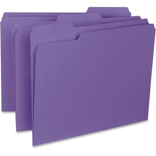 Business Source 1/3 Tab Cut Letter Recycled Top Tab File Folder - 8 1/2" x 11" - Top Tab Location - Assorted Position Tab Position - Purple - 10% Recycled - 100 / Box