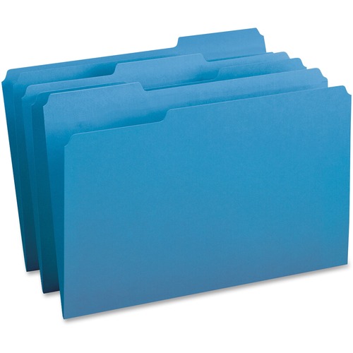 Business Source 1/3 Tab Cut Legal Recycled Top Tab File Folder - 8 1/2" x 14" - Top Tab Location - Assorted Position Tab Position - Stock - Blue - 10% Recycled - 100 / Box