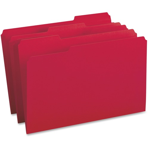 Business Source 1/3 Tab Cut Legal Recycled Top Tab File Folder - 8 1/2" x 14" - Top Tab Location - Assorted Position Tab Position - Stock - Red - 10% Recycled - 100 / Box - Top Tab Colored Folders - BSN99720