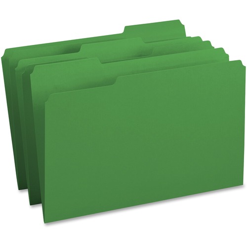 Business Source 1/3 Tab Cut Legal Recycled Top Tab File Folder - 8 1/2" x 14" - Top Tab Location - Assorted Position Tab Position - Green - 10% Recycled - 100 / Box