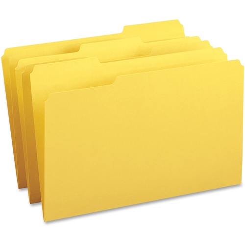 Business Source 1/3 Tab Cut Legal Recycled Top Tab File Folder - 8 1/2" x 14" - Top Tab Location - Assorted Position Tab Position - Stock - Yellow - 10% Recycled - 100 / Box - Top Tab Colored Folders - BSN99722