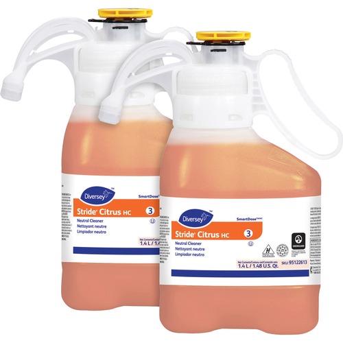 Diversey Stride Citrus HC Neutral Cleaner - Concentrate - 47.3 fl oz (1.5 quart) - Citrus Scent - 2 / Carton - Non Alkaline, Film-free, Phosphate-free - Orange