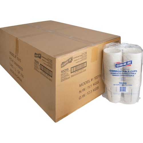 Genuine Joe Eco-friendly Paper Cups - 50 / Pack - 12 fl oz - 20 / Carton - White - Paper
