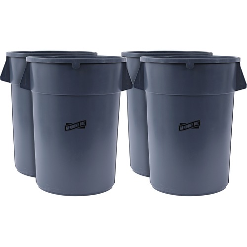 Genuine Joe 44-gallon Heavy-duty Trash Container - 44 gal Capacity - Heavy Duty, Handle - 24" Height x 31.5" Width x 24" Depth - Gray - 4 / Carton
