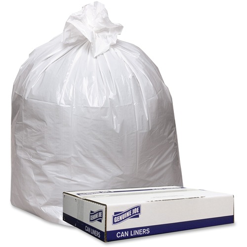 Genuine Joe Low Density White Can Liners - 33 gal Capacity - 33" Width x 39" Length - 0.90 mil (23 Micron) Thickness - Low Density - White - 100/Carton - Industrial Trash - Recycled