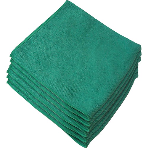 Genuine Joe General Purpose Microfiber Cloth - For General Purpose - 16" Length x 16" Width - 12.0 / Bag - 15 / Carton - Green