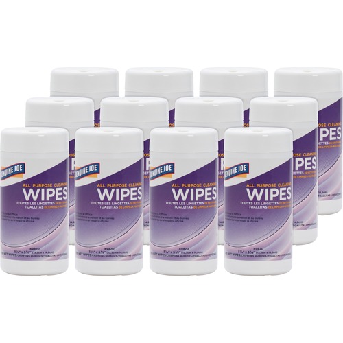 Genuine Joe All Purpose Cleaning Wipes - 5.88" Length x 5.13" Width - 100 / Canister - 12 / Carton - Pre-moistened, Non-abrasive, Non-toxic, Soft - Multi