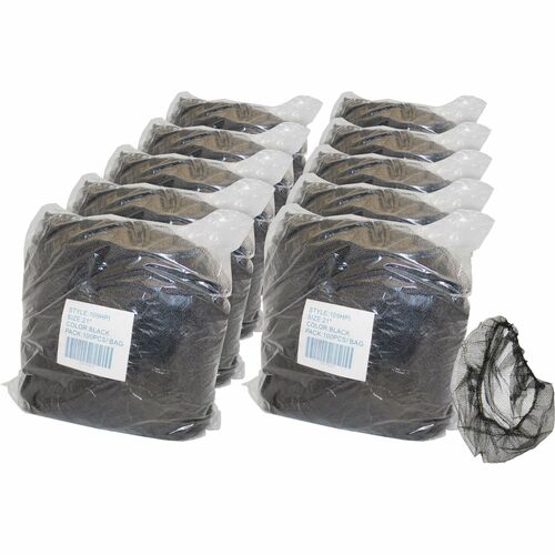 Genuine Joe Black Nylon Hair Net - Recommended for: Food Handling, Food Processing - Large Size - 21" Stretched Diameter - Contaminant Protection - Nylon - Black - Lightweight, Comfortable, Durable, Tear Resistant - 10 / Carton