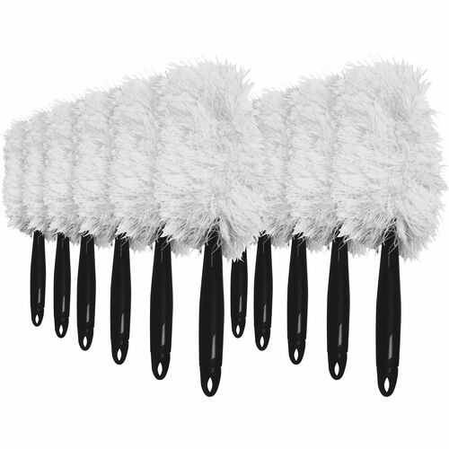 Genuine Joe Handheld Microfiber Duster - 8.63" Handle Length - 17.8" Overall Length - 12 / Carton - White, Black