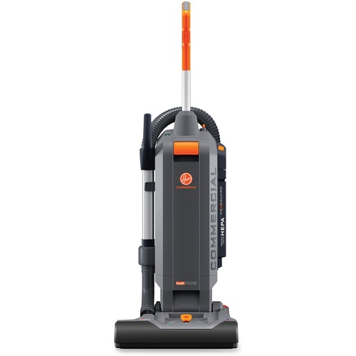 Hoover HushTone 15Plus Upright Vacuum - 1200 W Motor - 1.13 gal - Bagged - Brushroll, Filter, Hose, Nozzle, Wand - 15" Cleaning Width - 40 ft Cable Length - 8 ft Hose Length - HEPA - 1137 gal/min - 12 V DC - 10 A - 69 dB Noise - Gray