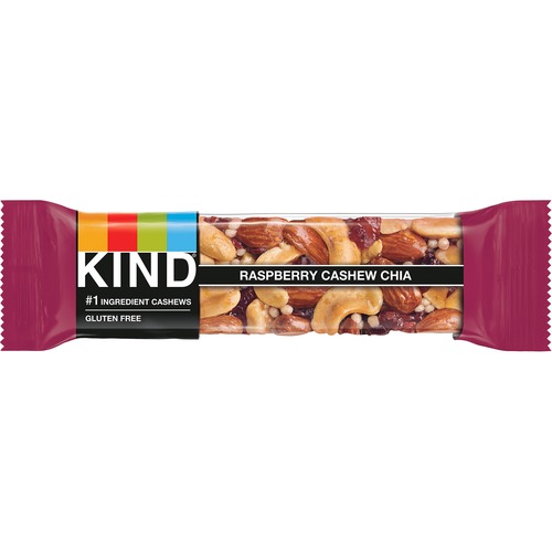 KIND Raspberry Cashew & Chia Snack Bar - Gluten-free, Non-GMO, Sodium-free, Cholesterol-free, Fat-free, Individually Wrapped - Raspberry Cashew, Chia - Box - 39.7 g - 12 / Box