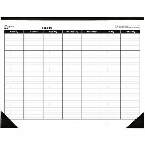 Rediform Undated Monthly Desk Pad - Monthly - 1 Month Single Page Layout - Desk Pad - White - Chipboard - 17" Height x 22" Width - 12 / Each