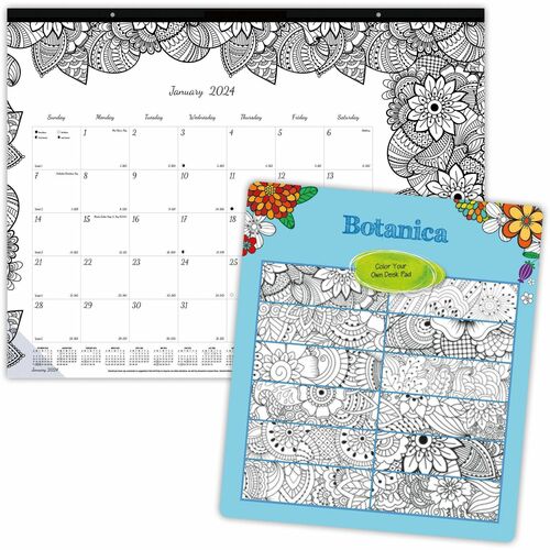 Blueline DoodlePlan Desk Pad - Botanica - Julian - Monthly - January 2022 till December 2022 - 1 Month Single Page Layout - Desk Pad - White - Chipboard - Eyelet, Tear-off, Compact, Reinforced - 22" x 17"