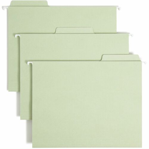 Smead FasTab 1/3 Tab Cut Letter Recycled Fastener Folder - 8 1/2" x 11" - 2 Fastener(s) - Top Tab Location - Assorted Position Tab Position - Moss - 10% Recycled - 18 / Box