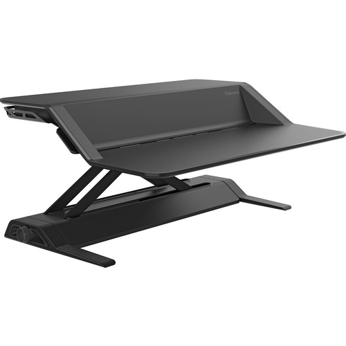 Fellowes Lotus™ Sit-Stand Workstation - Black - 35 lb Load Capacity - 2 x Shelf(ves) - 5.5" Height x 32.8" Width x 24.3" Depth - Desktop - Steel, Plastic, Phenolic Resin - Black