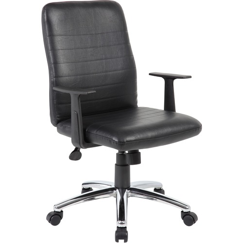 Boss B431-BK Retro Task Chair with Black T-Arms - Black Vinyl Seat - Black Vinyl Back - Chrome, Black Chrome Frame - 5-star Base - 1 Each