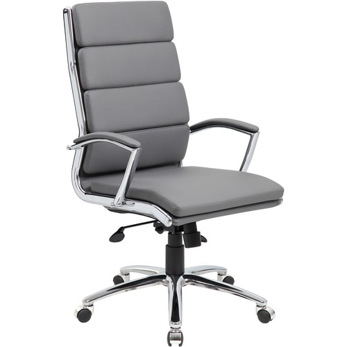 Boss B9471 Executive Chair - Gray Vinyl Seat - Gray Back - Chrome, Black Chrome Frame - 5-star Base - Armrest - 1 Each