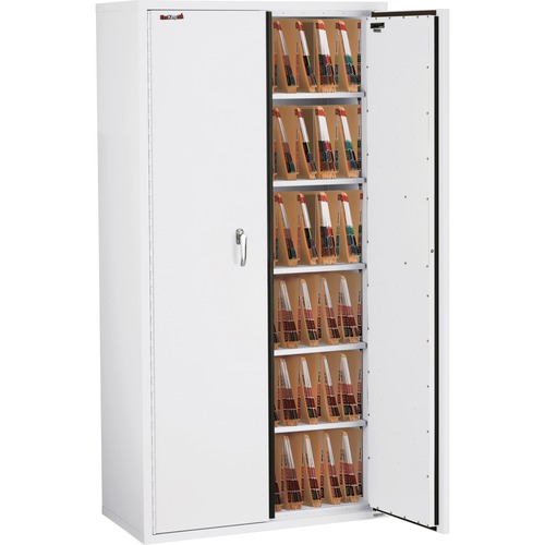 FireKing CF7236-MD File Cabinet - 36" x 19.3" x 72" - 6 x Shelf(ves) - Letter - Fire Resistant, Key Lock, Adjustable Divider - Arctic White - Powder Coated