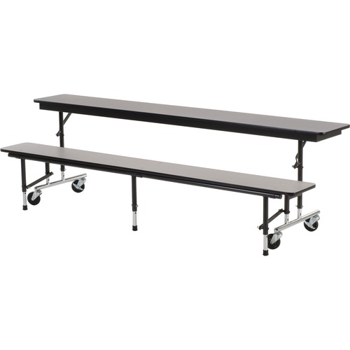 Virco MTC Series Mobile Convertible Bench Table 96" x 15" Top - Gray Nebula Rectangle, High Pressure Laminate (HPL) Top - Height Adjustable - 27" to 29" Adjustment - 96" Table Top Width x 15" Table Top Depth x 0.75" Table Top Thickness - Assembly Required