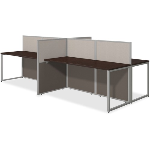 Bush Business Furniture Easy Office 60W 4 Person Straight Desk Open Office - Mocha Cherry, Thermofused Laminate (TFL) Top - 1" Table Top Thickness - 44.88" Height x 119.09" Width x 44.88" Depth - Assembly Required - Light Gray, Storm Gray - Fabric, Metal,