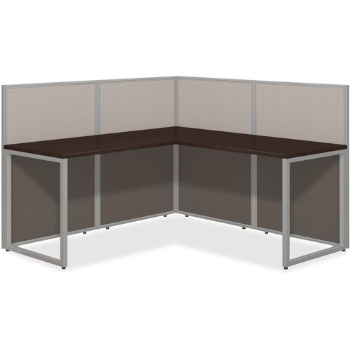 Bush Business Furniture Easy Office 60W L Desk Open Office - For - Table TopThermofused Laminate (TFL) L-shaped, Mocha Cherry Top - Assembly Required - Light Gray, Storm Gray - Fabric - 1 Each