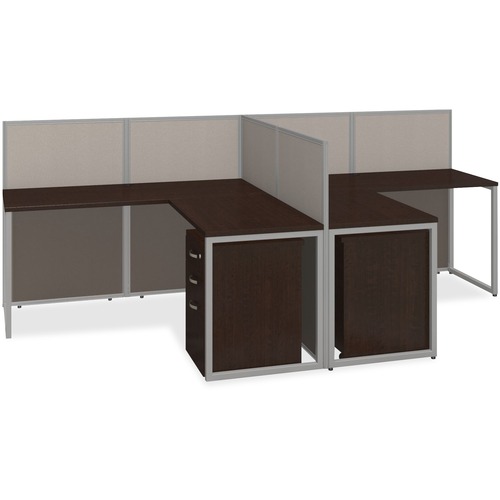 Bush Business Furniture Easy Office 60W 2 Person L Desk Open Office with Two 3 Drawer Mobile Pedestals - Mocha Cherry L-shaped Top - 6 Drawers x 60.04" Table Top Width x 119.09" Table Top Depth x 1" Table Top Thickness - 44.88" Height - Assembly Required 