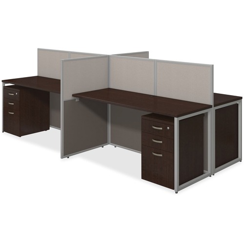 Bush Business Furniture Easy Office 60W 4 Person Straight Desk Office w/3-Drawer Pedestlas - Mocha Cherry Top - Pedestal Base x 1" Table Top Thickness - 44.88" Height x 119.09" Width x 60.04" Depth - Assembly Required - Light Gray, Storm Gray - Fabric, Me