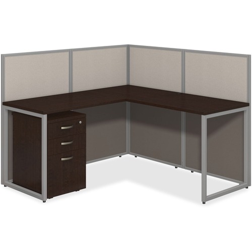 Bush Business Furniture Easy Office 60W L Desk Open Office with 3 Drawer Mobile Pedestal - Mocha Cherry L-shaped, Thermofused Laminate (TFL) Top - Pedestal Base - 3 Drawers x 1" Table Top Thickness - 44.88" Height x 60.04" Width x 44.88" Depth - Assembly 