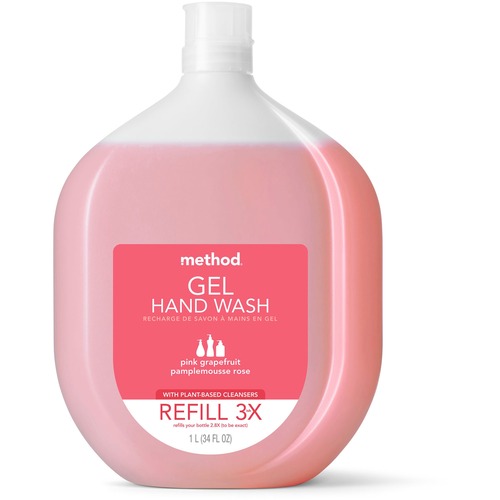 Method Gel Hand Soap Refill - Pink Grapefruit ScentFor - 33.8 fl oz (1000 mL) - Squeeze Bottle Dispenser - Hand - Light Pink - Triclosan-free, Paraben-free, Phosphate-free - 1 Each