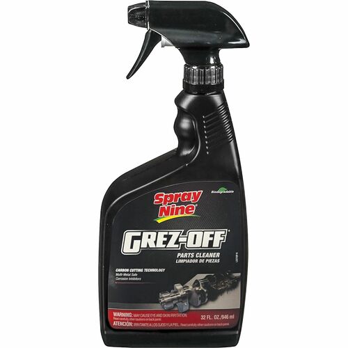 Spray Nine Grez-Off Parts Cleaner Degreaser - For Multipurpose - 32 fl oz (1 quart)Bottle - 12 / Carton - Non-flammable, Solvent-free, Water Soluble, VOC-free, Odorless, Fume-free, Heavy Duty - Clear