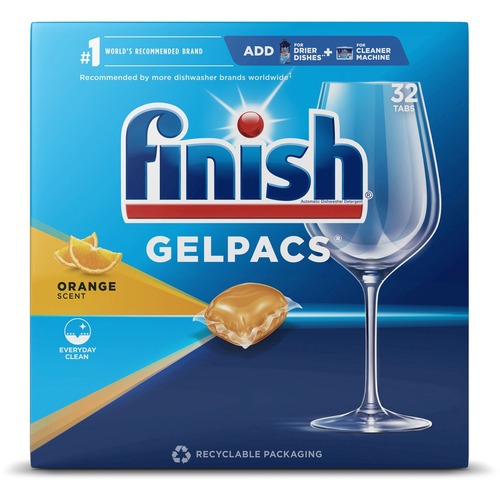 Finish Dishwasher Gel Packs - 1.3 fl oz (0 quart) - Orange Scent - 32 / Box - 8 / Carton - Orange