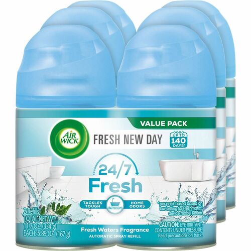 Air Wick Freshmatic Air Freshener Spray Refill - Aerosol - 5.90 oz - Fresh Waters - 60 Day - 3 / Carton - Odor Neutralizer