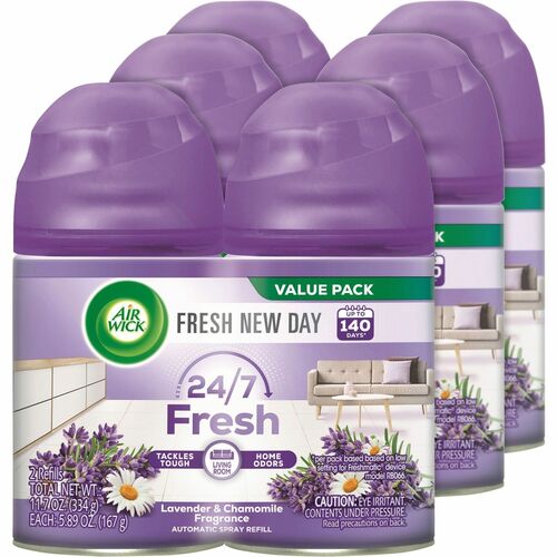 Air Wick Lavender Refill Pack - Aerosol - 5.90 oz - Lavender, Chamomile - 60 Day - 3 / Carton - Odor Neutralizer, Long Lasting