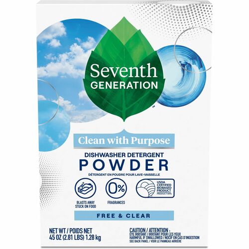 Seventh Generation Dishwasher Detergent - 45 oz (2.81 lb) - Free & Clear Scent - 12 / Carton - Bio-based, Resealable, Phosphate-free, Chlorine-free, Fragrance-free, Dye-free, Scent-free - Clear