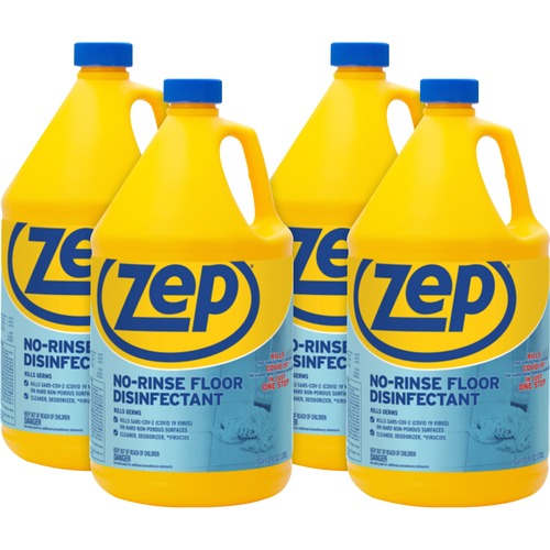 Zep No-Rinse Floor Disinfectant - 128 fl oz (4 quart) - 4 / Carton - Disinfectant, Deodorize - Blue