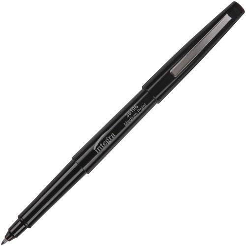 Integra Medium-point Pen - Medium Pen Point - Black Water Based Ink - Black Barrel - Resin Tip - 12 / Dozen