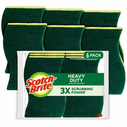 Scotch-Brite Heavy-Duty Scrub Sponges - 2.8" Height x 4.5" Width x 0.6" Depth - 36/Carton - Green, Yellow