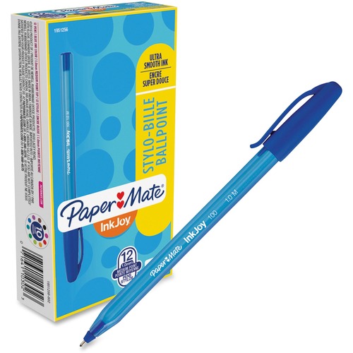Paper Mate Inkjoy 100 ST Ballpoint Stick Pens - Medium Pen Point - 1 mm Pen Point Size - Blue - Translucent Barrel - 12 / Dozen