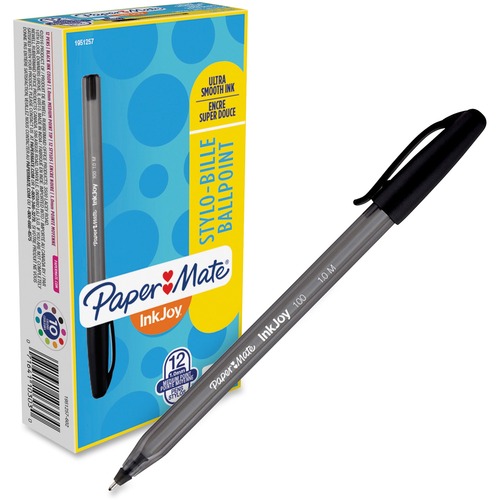 Paper Mate Inkjoy 100 ST Ballpoint Stick Pens - Medium Pen Point - 1 mm Pen Point Size - Black - Translucent Barrel - 12 / Dozen