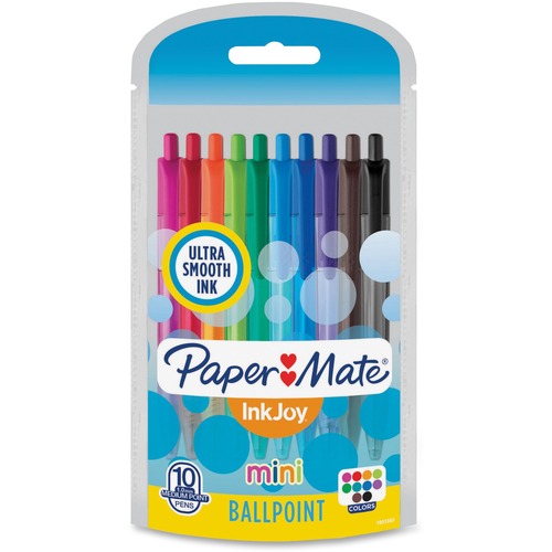 Paper Mate InkJoy Retractable Mini Pens - 1 mm Pen Point Size - Retractable - Assorted - Transparent Barrel - 10 / Pack
