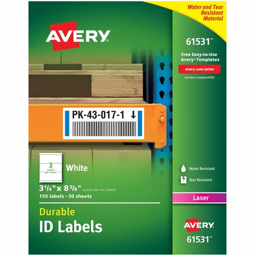 Avery® Durable ID Labels - TrueBlock Technology - Avery® Durable ID Labels, TrueBlock(R) Technology, Permanent Adhesive, 3-1/4" x 8-3/8" , 150 Labels (61531)
